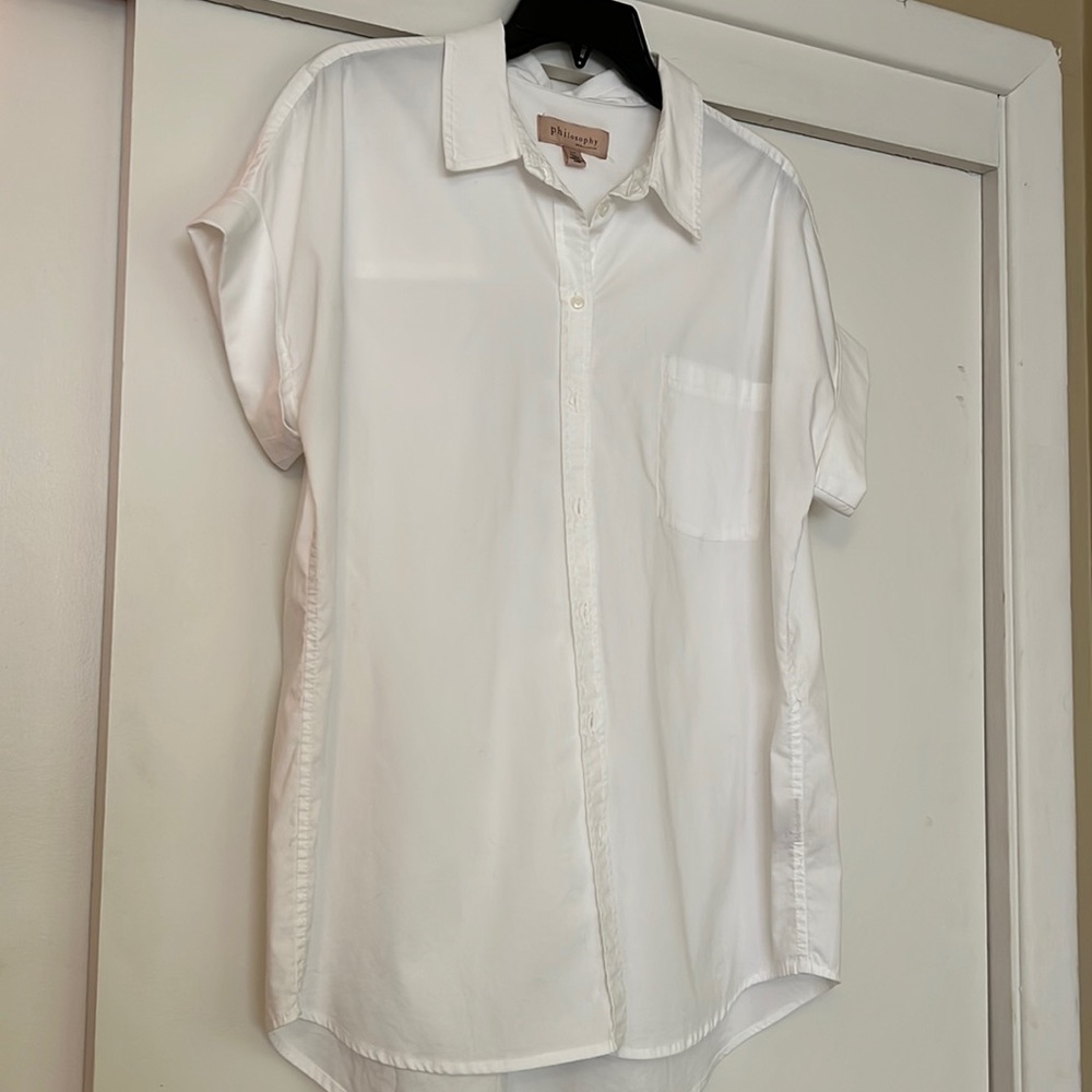 Philosophy Short Sleeve White Button Down Size Large